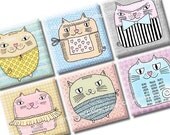 Potato Cats 1x1 inch squares printable Digital Collage Sheet for magnets, embelishments, scrapbooks, invites, tags, greeting cards, decors