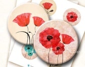 2.5 inch circles Field of Poppy Flowers digital collage sheet images for 2.25 inch pocket mirrors. Floral download graphics. Big rounds.