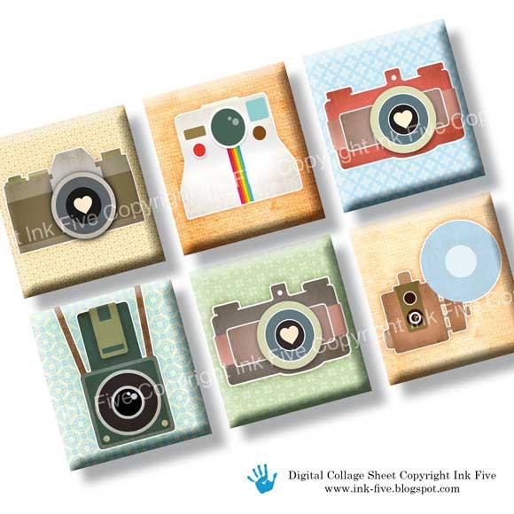 Scrabble tile size images Vintage Photo Cameras 0.75x0.83 inch. Two 4x6'' Collage Sheets for pendants. Digital retro images download