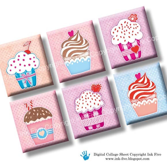 Cupcake Party scrabble tile images 0.75x0.83 inch squares. Sweets collage sheet for scrabble size pendants. Digital download. Printables