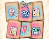 Owls gift tags 2.5 x 3.5 inch Digital Collage Sheet ATC ACEO size printables. Hang tags. Owl party digital download. Gift decor