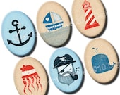 Nautical Journey digital collage sheet 18x25 mm ovals. Marine images for cabochons, cameos, pendants. Printable digital download