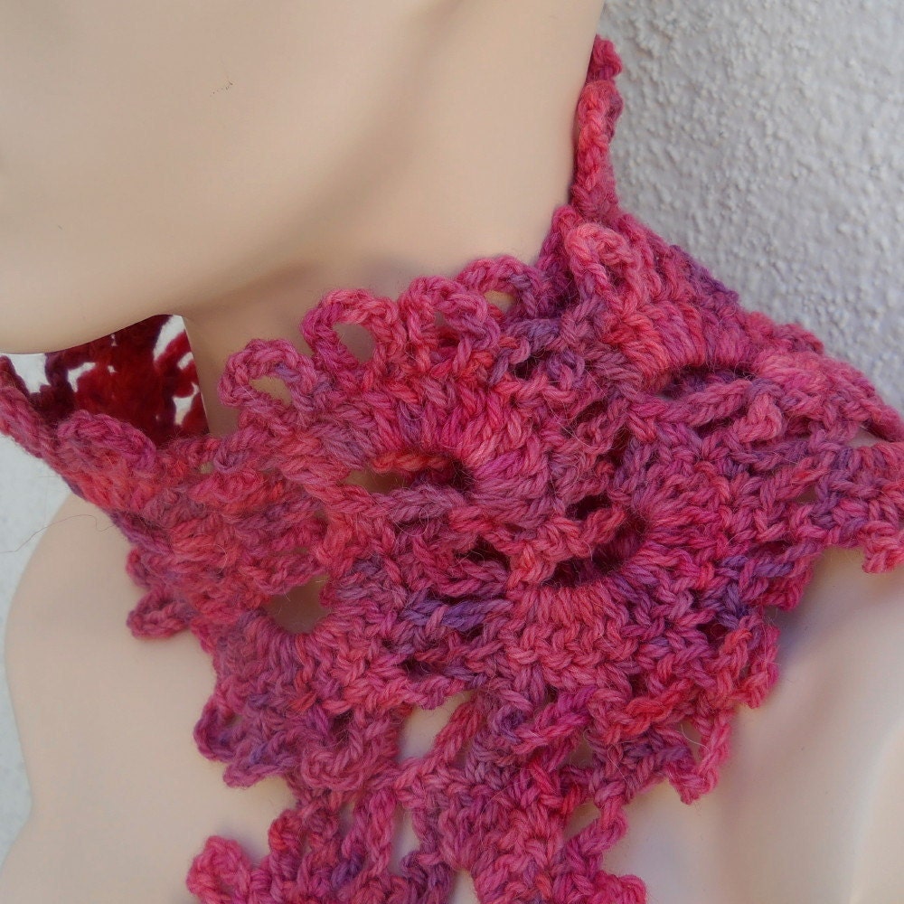 LIPSTICK Crescent Moon Scarf with pinks, fuchsia, rose