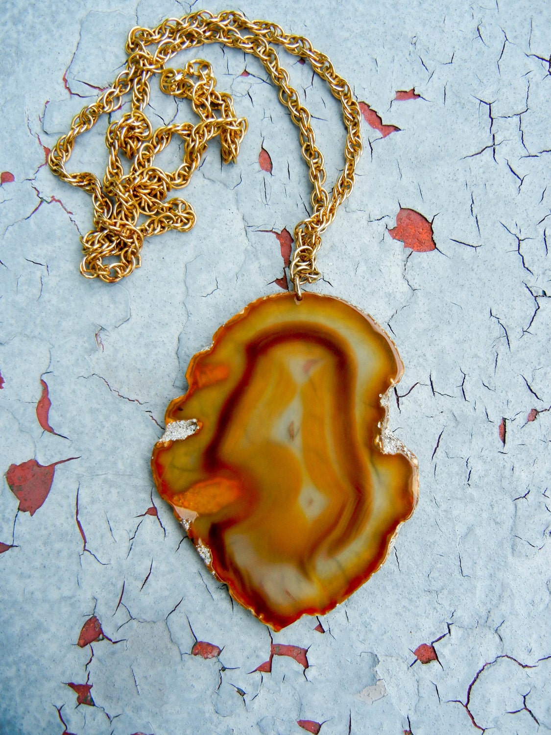 Vintage Gold Agate Charm Necklace