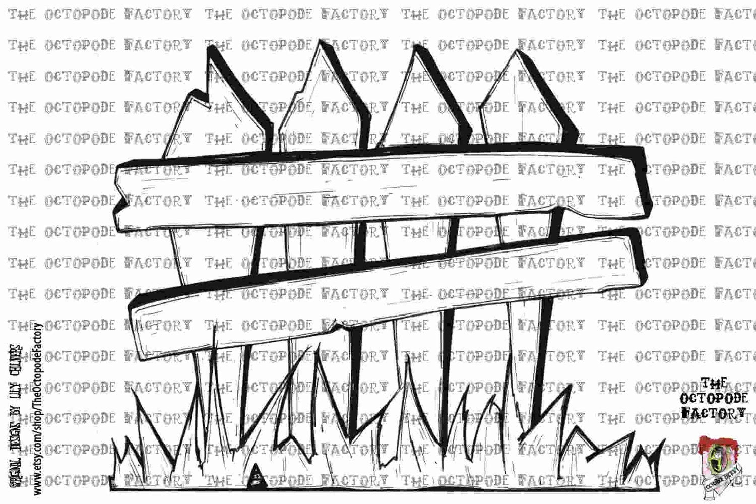 Whimsical Fence and grass digital stamp image (Instant download)