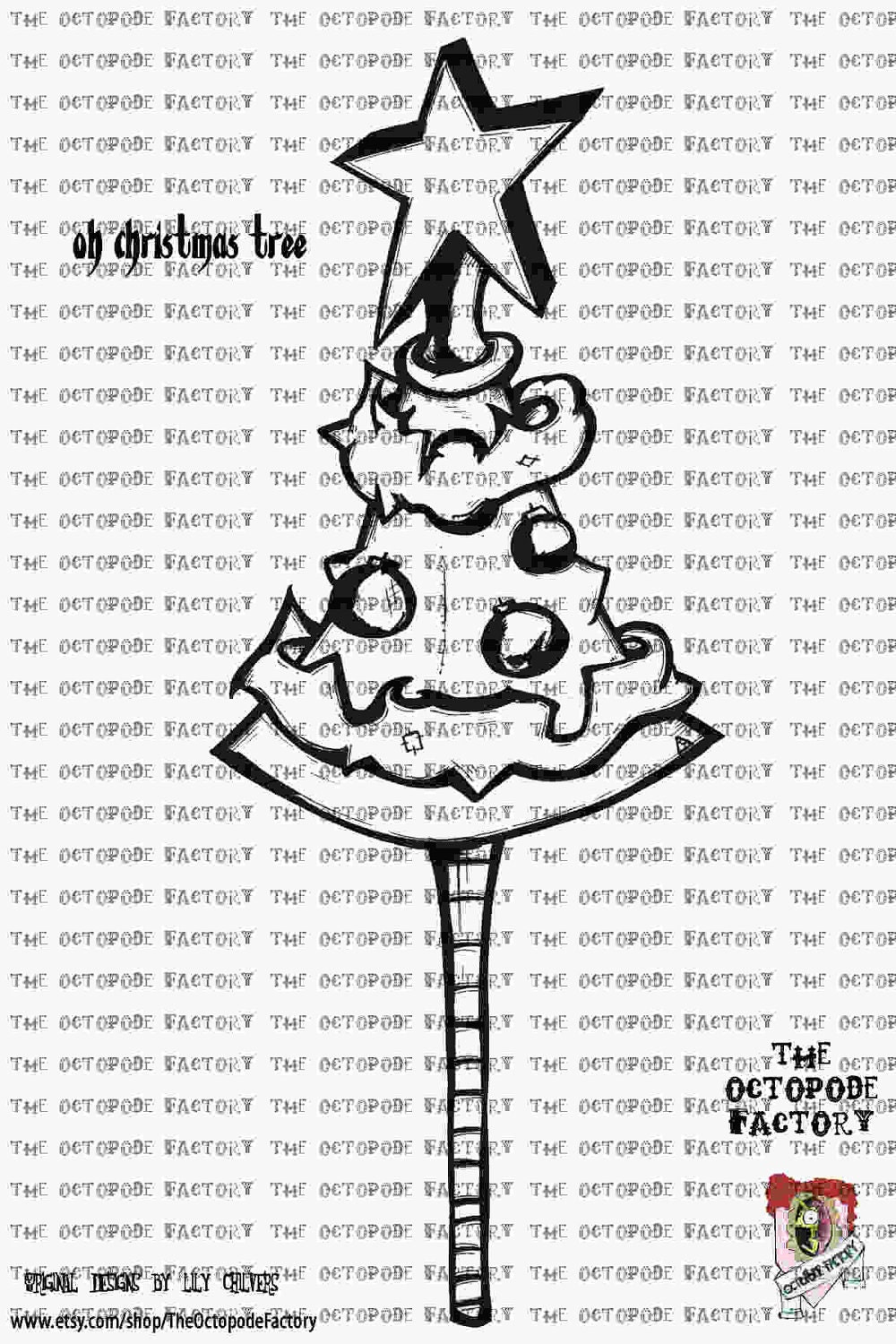 INSTANT DOWNLOAD Whimsical Christmas Tree Digital Stamp Image