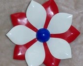 Vintage Enamel Flower Brooch 1960s 1970s Red White Blue