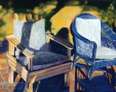 Charleston Chairs - Fine Art Print of Original Black and White Photograph Hand Painted with Pastels