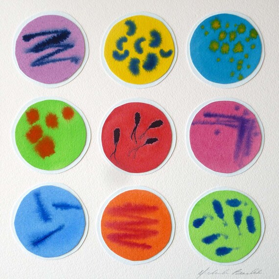 Petri Dishes 5 - original watercolor collage