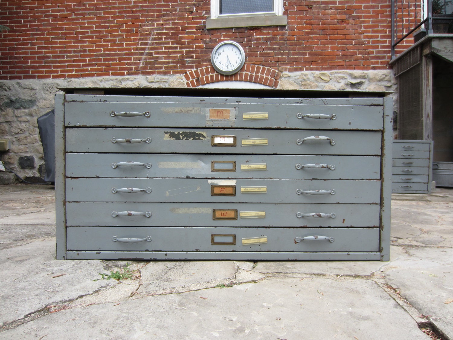 RESERVED for Dan - Vintage Industrial Metal Blueprint Map Cabinets - 12 drawers total (two sections of 6)