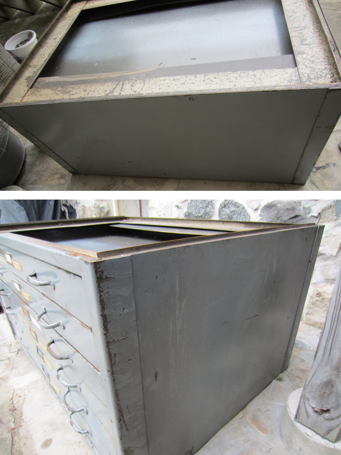 RESERVED for Dan - Vintage Industrial Metal Blueprint Map Cabinets - 12 drawers total (two sections of 6)