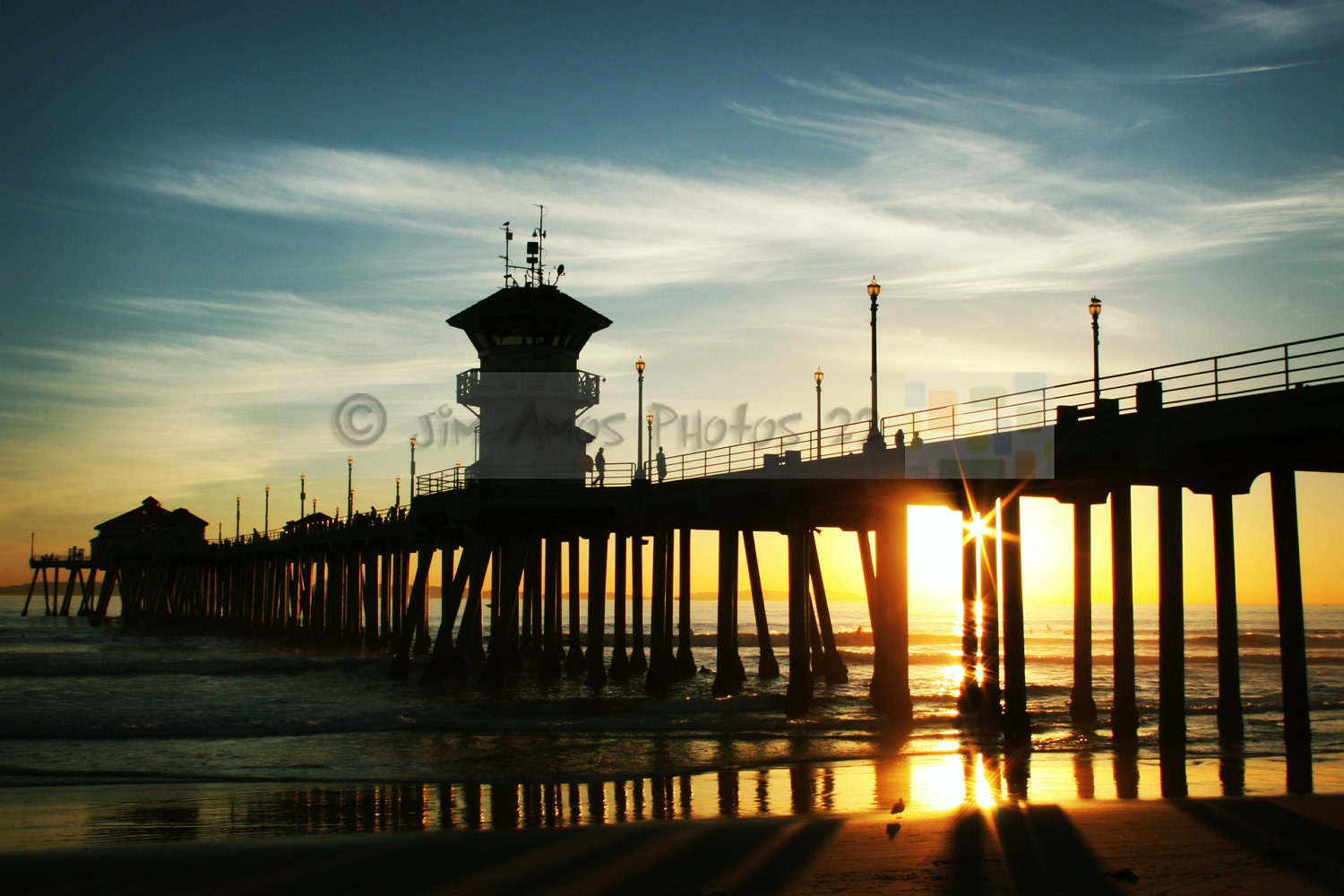 Beach Sunset Through the Pier - Photo of the Huntington Beach Pier at Sunset