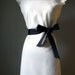 Classic Audrey Hepburn Pull Over Dress -  Womans White Dress with Black Bow Belt - Elegant and Sophisticated Sleeveless Dress