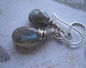 Labradorite sterling silver wire wrapped earrings