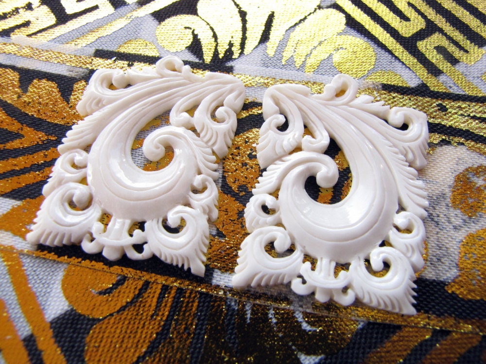Tri Hita Karana Carved Bone Earring Cabochons 2pcs