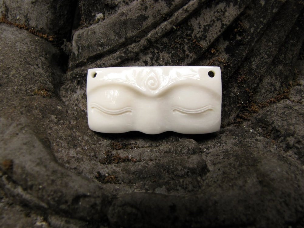 Buddha Eyes 40mm Drilled Cabochon in Carved Bone