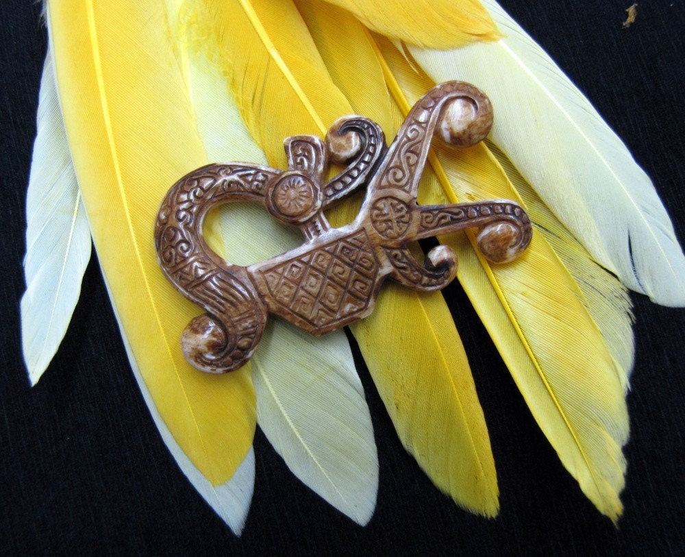 Timor Bird Brown Carved Bone Cabochon