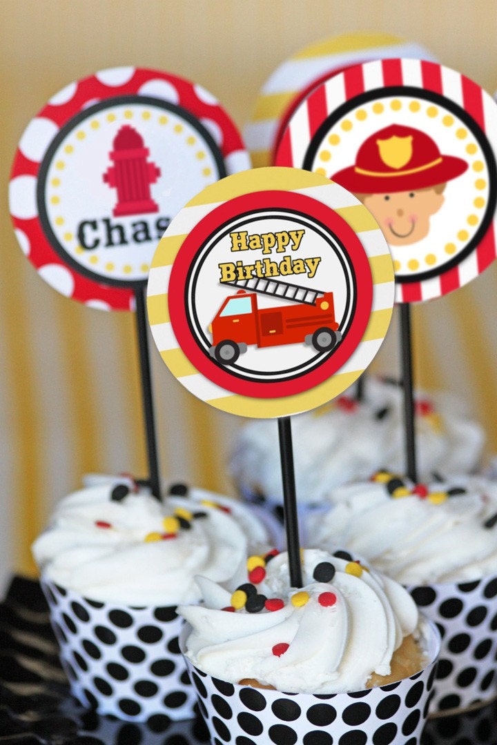 Firetruck Party -Birthday - Cupcake Toppers- DIY PRINTABLE by Amanda's Parties To Go Il_170x135