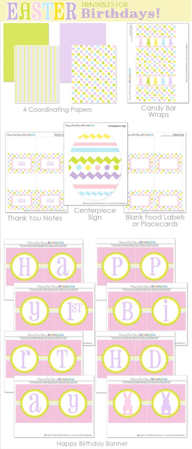 BIRTHDAY Easter Printables - SALE -Easter Party Full Collection including Invitation by Amanda's Parties To Go
