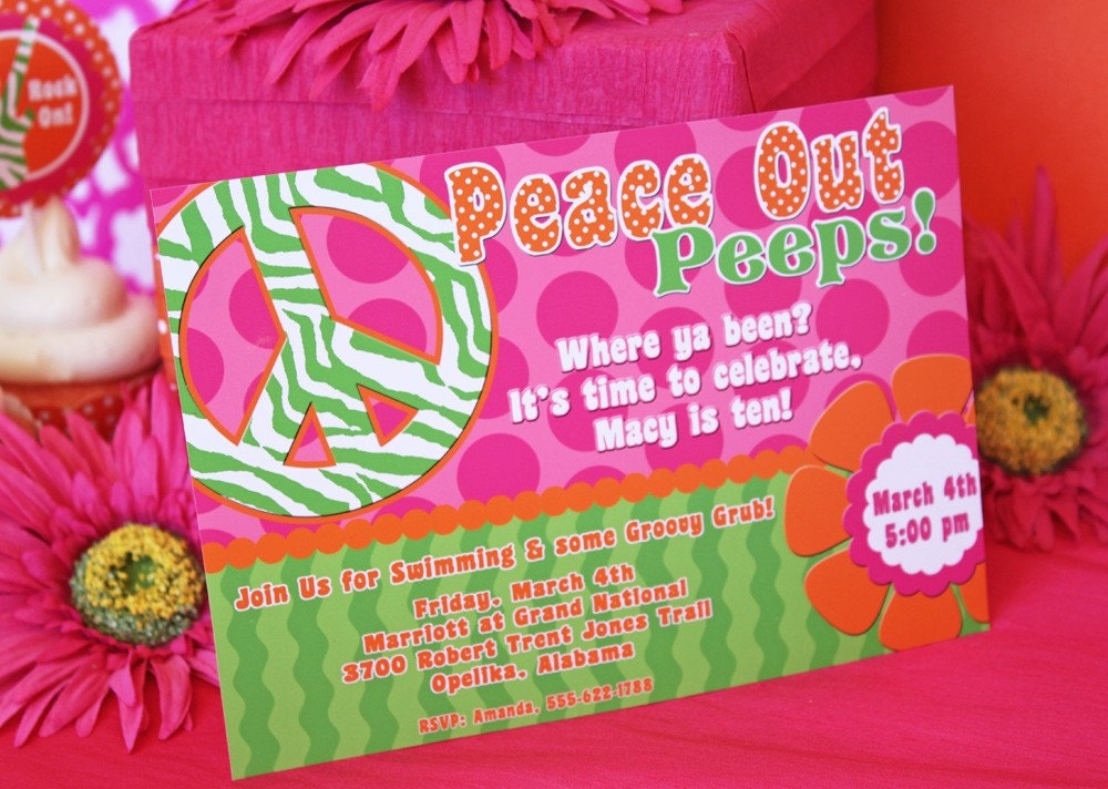 Peace Sign Invitation and Thank You Note Printable Set by Amanda's Parties To Go