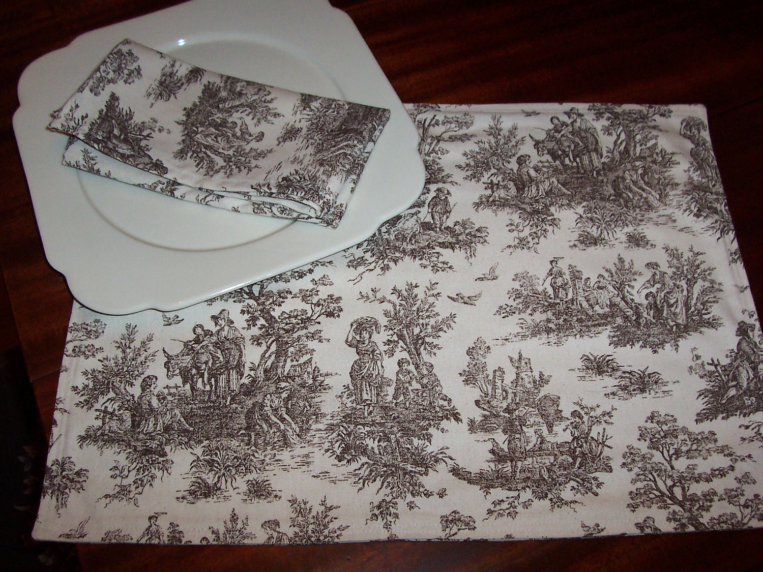 Chocolate Toile Placemats Set of Four Reversible