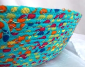 Sale... Cozy Dog Bed, Handmade Aqua Flannel Basket,  Turquoise Cat Bed, Pet Toy Bin, hand wrapped and hand coiled fabric
