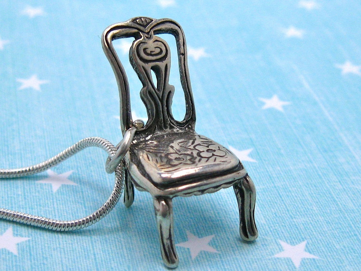 Rococo Rose Victorian Sterling Silver Charm Chair Necklace
