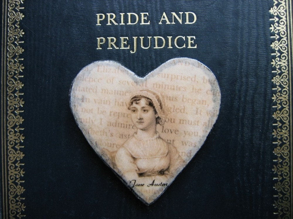 Jane Austen Heart brooch, Pride and Prejudice quote, hand cast paper