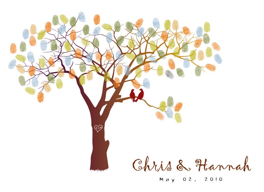 Wedding Guest Book Tree--  To Be Personalized With Guest's Fingerprints - 13x19-With 1 ink pads and instructions