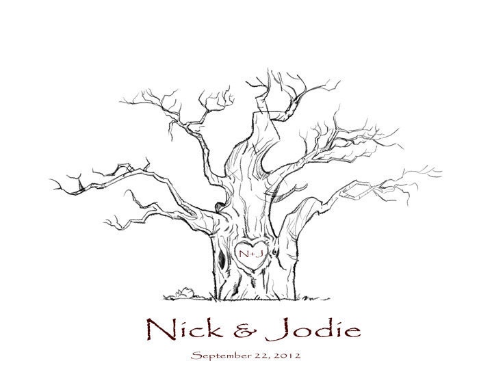 Hand drawn Wedding Guestbook Alternative  Print--  To Be Personalized With Guest's Fingerprints - 17x22-Wedding Guest Book tree