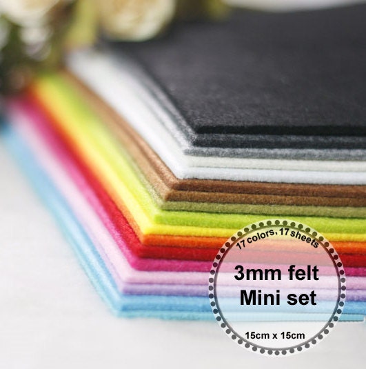 3mm felt Mini Set --thickness 3mm, 17 colors,17 sheets, 15cm x 15cm