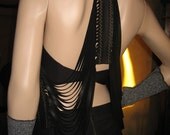 Edgy Black Leather Fringe Vest,   Italian Leather ,  BOHO Art to Wear Designer Fashion Clothing