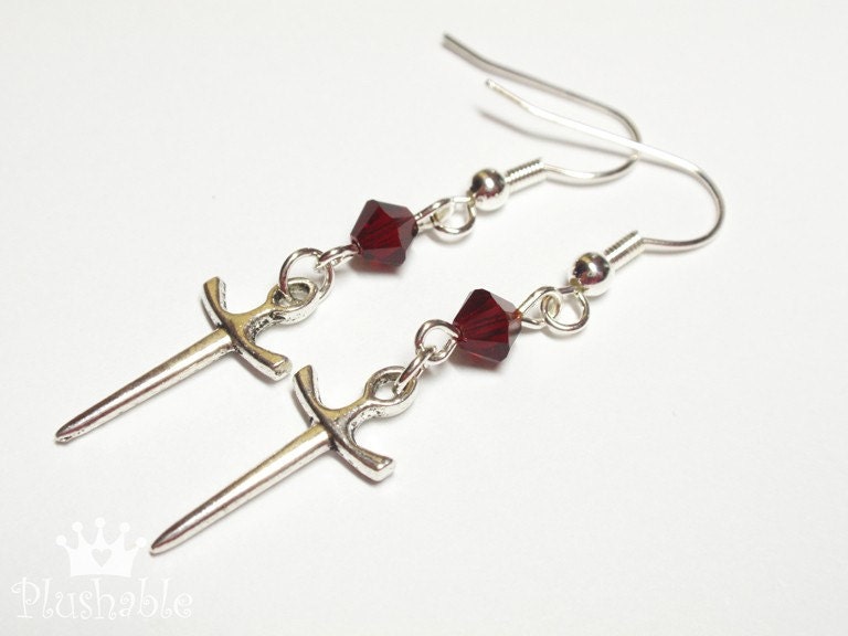 SALE PRICE - Sword earrings with drops of blood Swarovski crystal