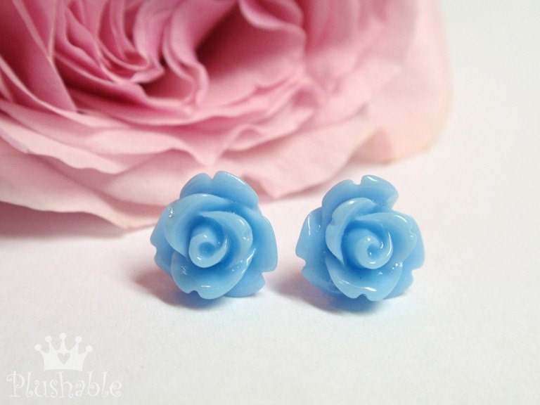 SALE PRICE Romantic rose stud earrings baby blue