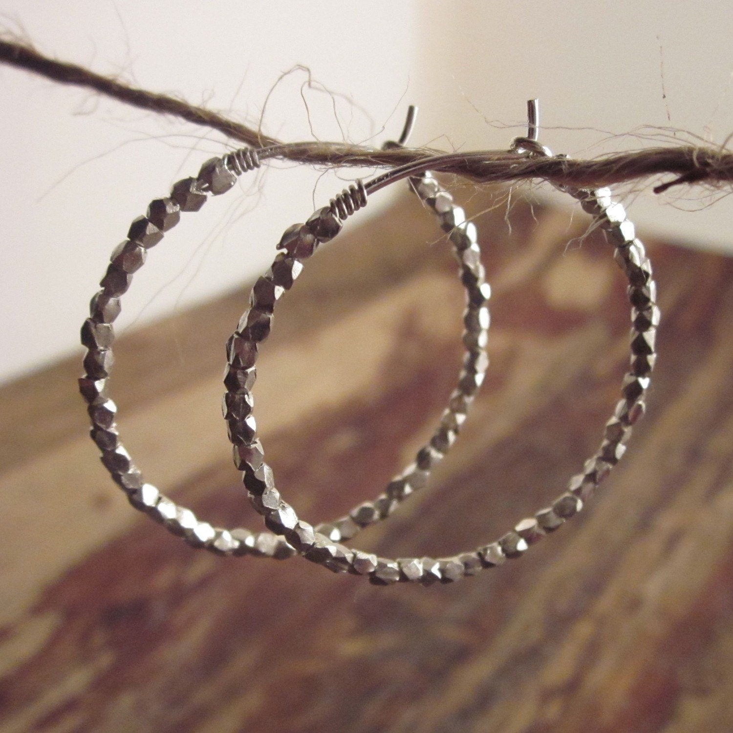 Karen Hill Tribe Silver Beaded Hoops, Hoop Earrings