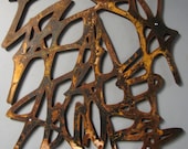 Untitled No. 101 in Rusted Steel 23 X 23 Mid-Century Modern Organic Forms Floating Wall Art