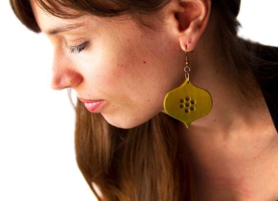 Olive green dangle earrings green color progression polymer clay earrings Mozart Kugeln leaf earrings one of a kind