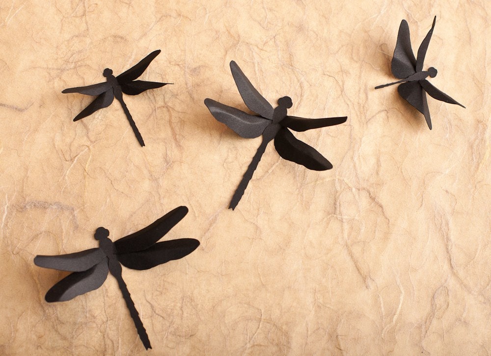 Dragonfly Wall Decor: 3D Wall Dragonfly Silhouettes for Home Decor, Nursery, Children's Room, Classroom, Set of 10 in Black