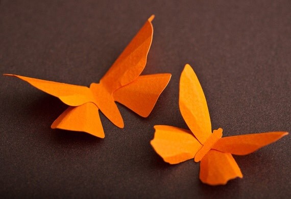 3D Wall Butterflies, 20 Pumpkin Orange Butterfly Silhouettes for Girls Room, Nursery, and Home Art Decor