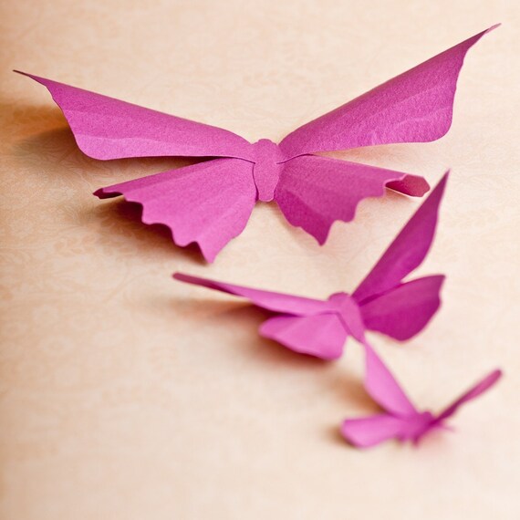 3D Wall Butterflies, 20 Orchid Pink-Purple Paper Butterfly Silhouettes for Home Art Decor, Nursery, Children's Room