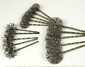 15 Pcs Antique Brass Filigree Hair  pins Clip Setting (3 Styles), NICKEL FREE