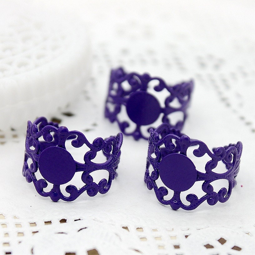 buy 4 pcs get 1pcs free Adjustable Enamel Antique Brass Filigree Rings blank setting With 8mm Pad (Nickel Free) --(RINGSS- ENAM-3-1)