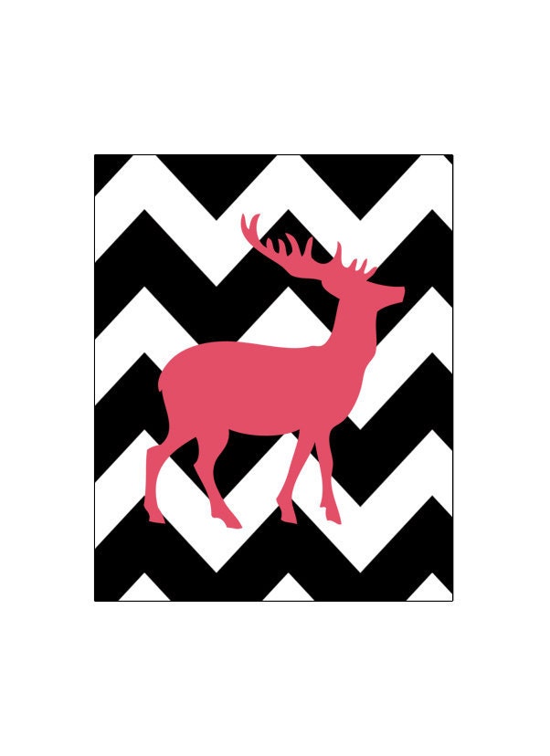 Chevron Deer Silhouette Pink Black White Art Print customize colors 11x14