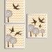 Chevron Peach Brown Nursery Art Bird Family Flowers set of 3 each 8x10 al5