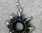 Black Rubber and Bright Aluminum Chainmaille Star Earrings
