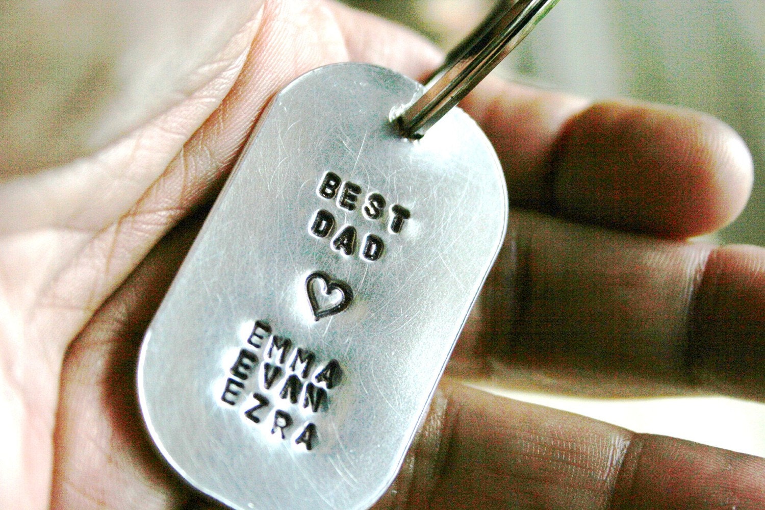 Key Chain Personalized Best Dad Father Papa Grandpa Dog Tag Hand Stamped Brushed Aluminum With Kids Names