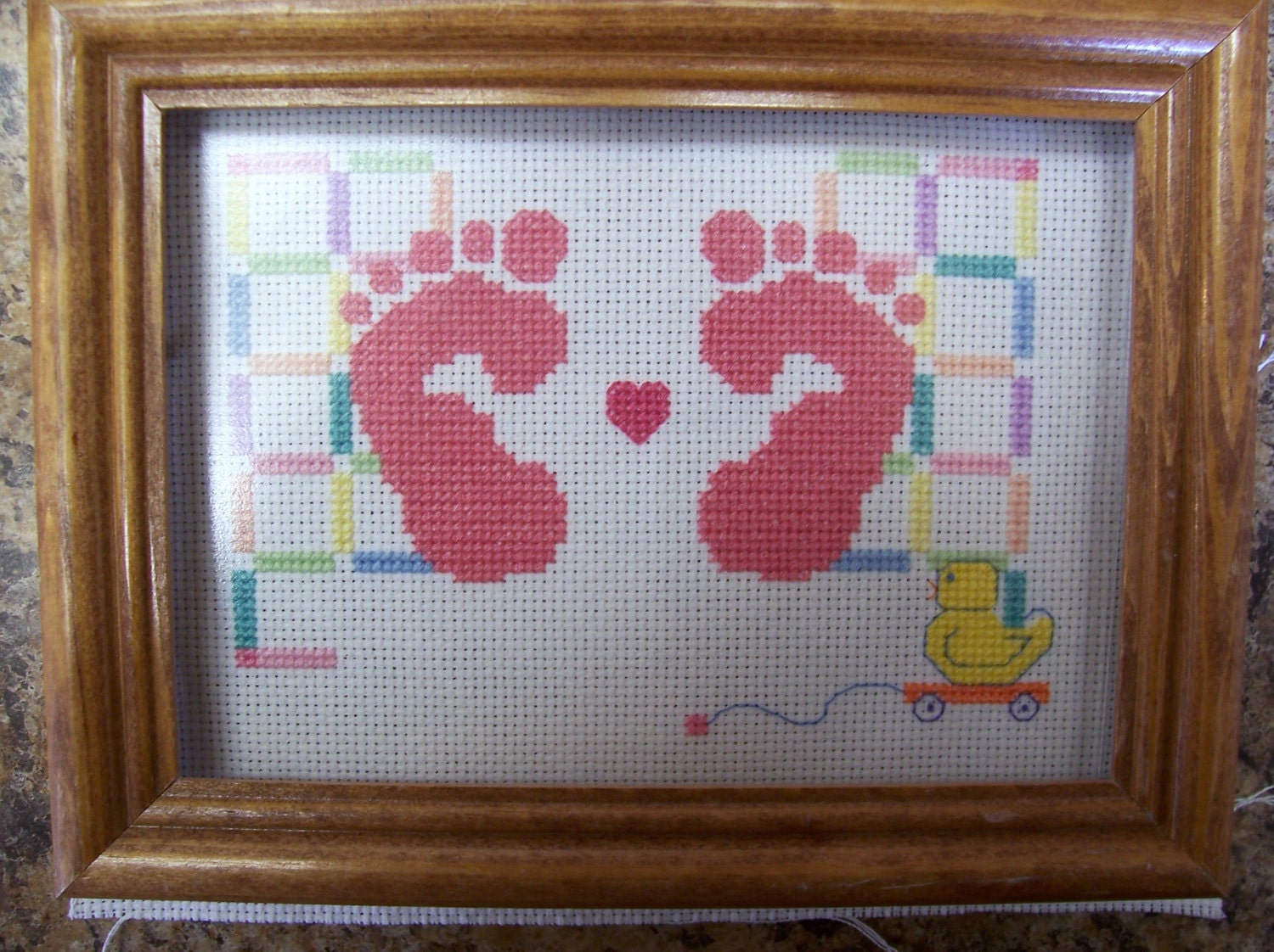 Personalized Birth Announcement in Counted Cross Stitch for Girl with Frame