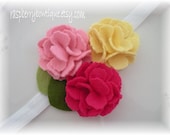 Baby Headband Felt Flower Headband Wool Felt Flower Kate-Fuschia, Cotton candy, Butter-U PICK Headband, or Hair Clip, or Brooch