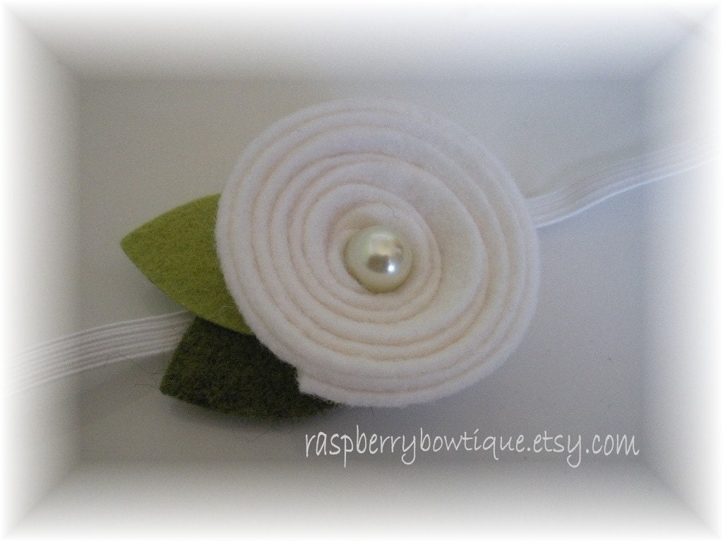 Baby Headband Felt Flower Headband Wool Felt Flower Liz-White-U PICK Headband, or Hair Clip, or Brooch