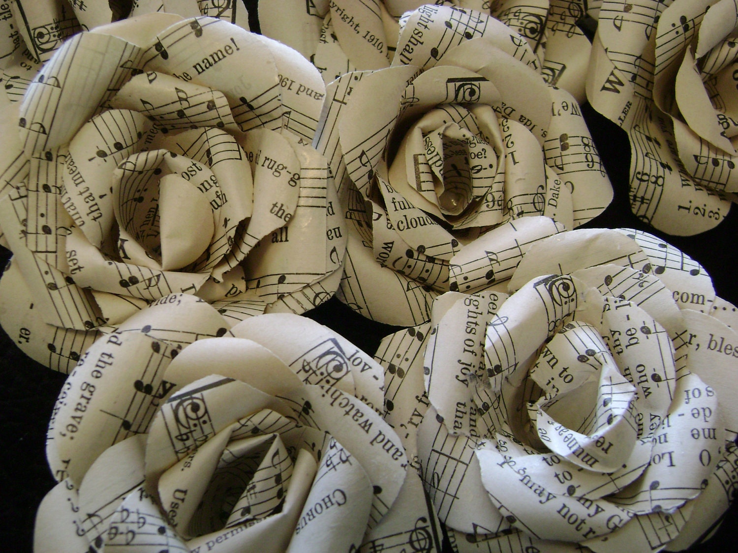 vintage hymnal  or sheet music paper flowers set, bulk lot of 25,  wedding decorations, DIY craft supplies, cottage farmhouse decor
